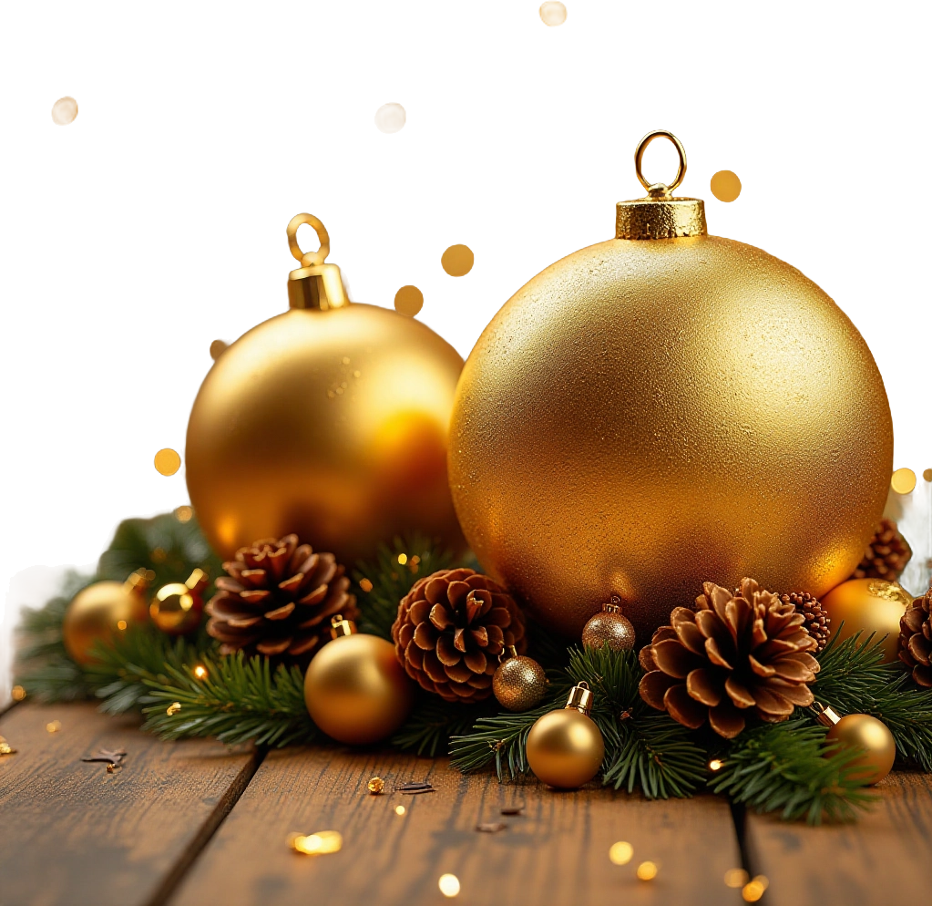 Golden Christmas Ornaments and Pinecones